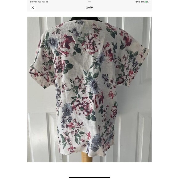 Bellambra Womens 100% Linen Floral Lightweight Blouse Made In Italy Size Medium - Picture 2 of 9